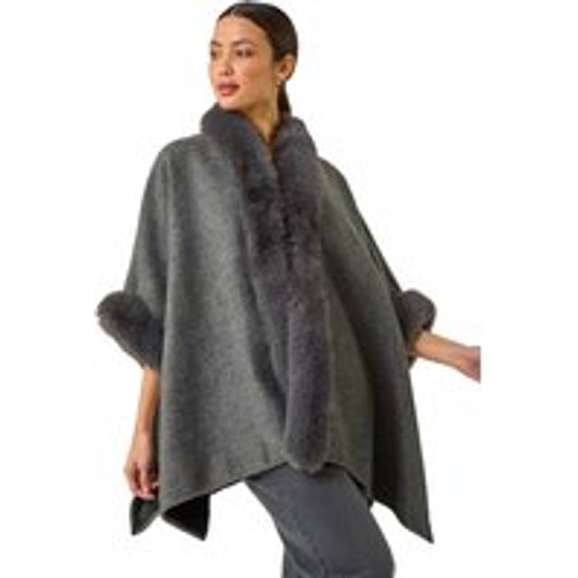 Roman Grey Textured Faux Fur Trim Cape - Size ONE