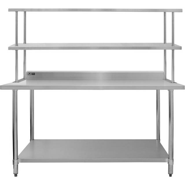 (6ft Bench With Double Over-Shelf) Catering Table With Overshelf Kitchen Bench Worktop Commercial Stainless Steel