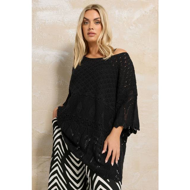 Yours Curve Black Crochet Tunic Top, Women's Curve & Plus Size, Yours - 22-24
