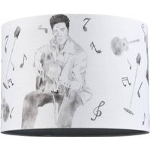 Elvis Presley Themed Linen Lampshade with Famous Poses and Guitars Musical Notes - Grey - 10 inches