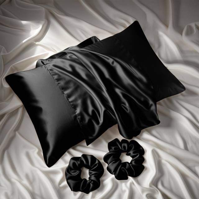 TEMU Bedroom And Bathroom 3pcs Set: 1 Pillowcase Without Pillow Core + 2 Hair Ties - Luxurious Satin Material, Modern And , Suitable For Home, Hotel Or Bedroom Use