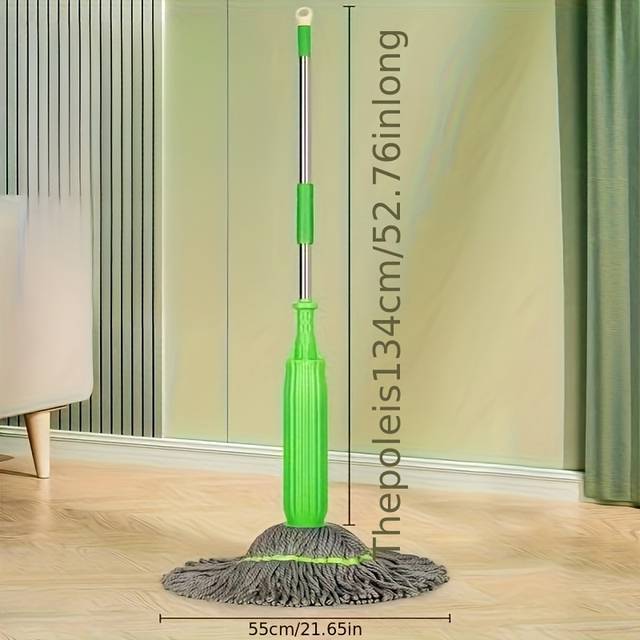TEMU Microfiber Mop With Self-wringing System - Ultra Absorbent, Dual Use For Effortless Cleaning In Living Room, Bedroom, Bathroom, Kitchen | Green & Gray, Plastic Handle, Microfiber Mop Pads