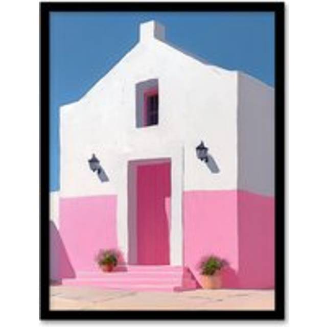 Spanish Pink Minimalist Architecture Painting Framed Art Print - W12 inch x H16 inch