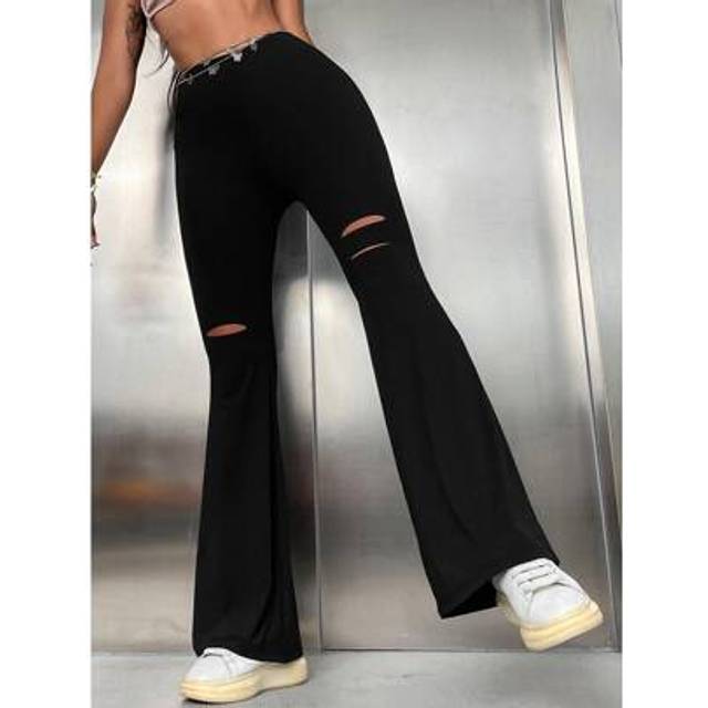 SHEIN High Waist Cut Out Flare Leg Trousers