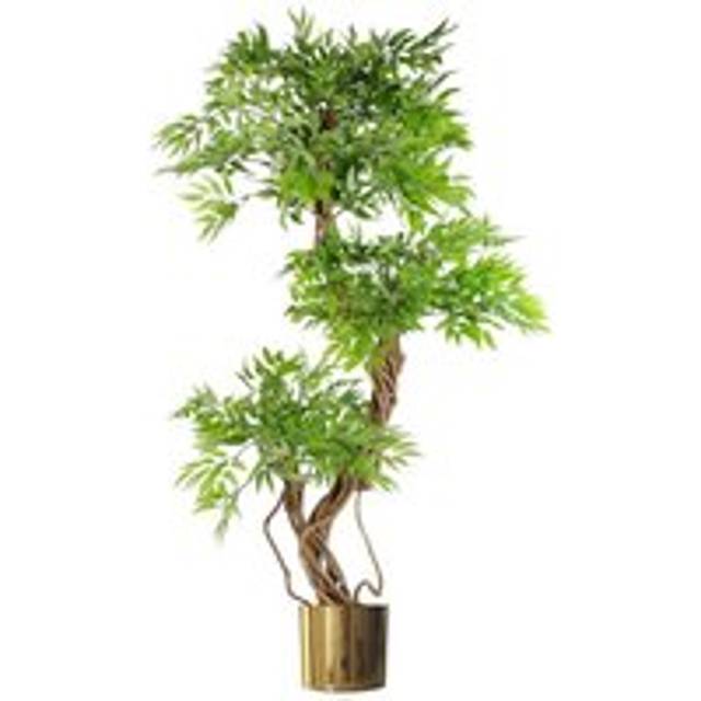 Large Artificial Potted Tree Japanese Fruticosa Ficus Gold Metal Planter 140Cm Botanik, Green