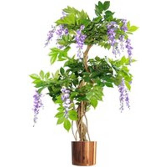 Leaf Design 110cm Artificial Purple Wisteria Tree with Copper Metal Planter