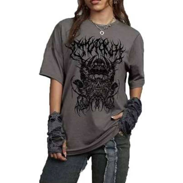 SHEIN Grunge T Shirts Women Teen Girl Y2k Aesthetic Vintage Graphic Short Sleeve Baggy Top Emo Gothic Punk Oversized Tees