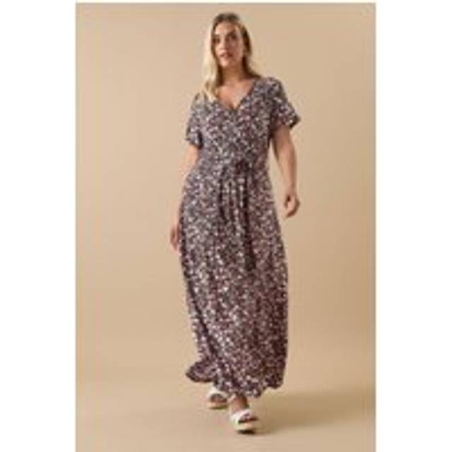 Yours Curve Black Ditsy Floral Print Maxi Wrap Dress, Women's Curve & Plus Size, Yours - 30-32