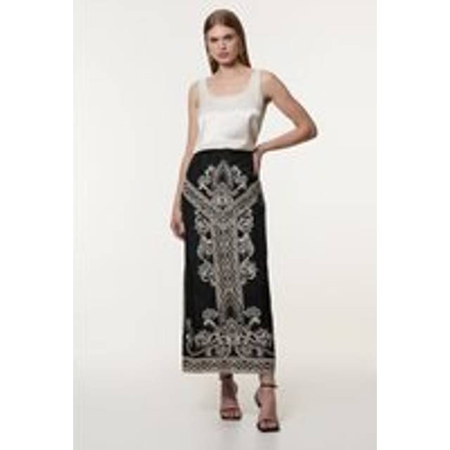 Embroidered Organdie Woven Midi Skirt - Black