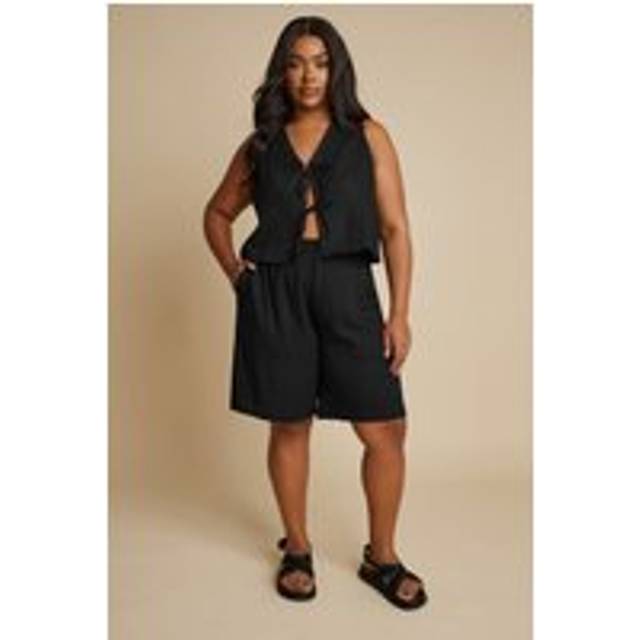 Yours Curve Black Linen Bermuda Shorts, Women's Curve & Plus Size, Yours - 20