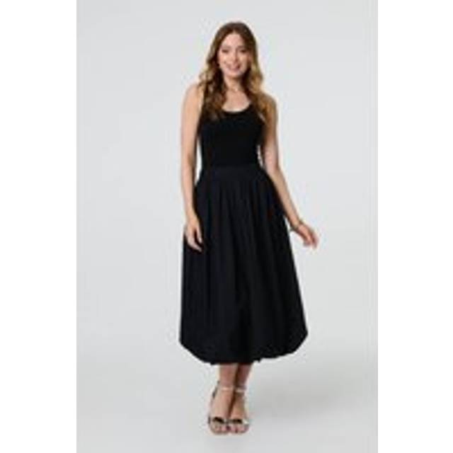 High Waist Elasticated Midi Bubble Skirt - Black - 8