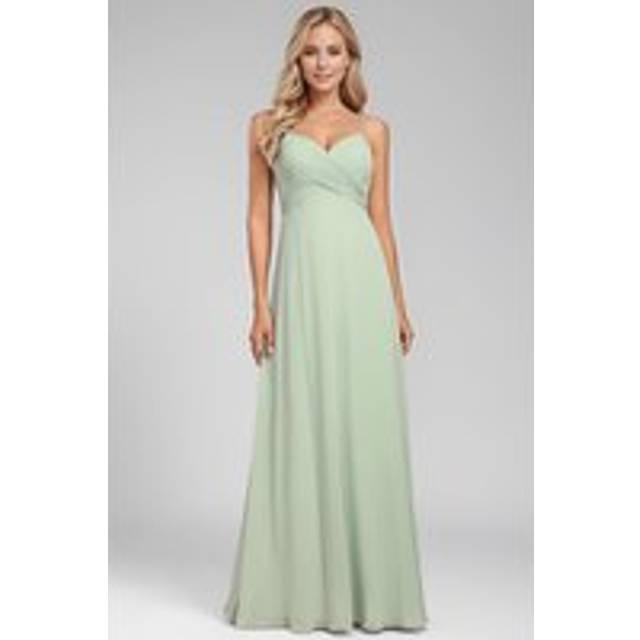 Elegant V Neck Sleeveless Swing neckline at back Maxi A line Ruched chiffon Bridesmaid Dresses - Light Green - 12