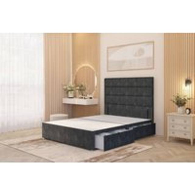 Chambery 2 Draw Divan Bed Frame with Floor Standing Headboard Tweed Fabric - Charcoal - Double