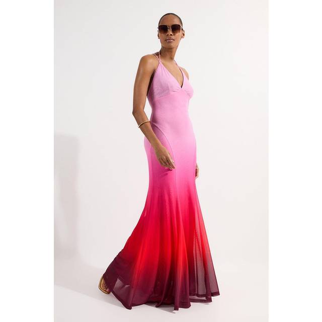 Ombre Mesh Strappy Beach Dress - Pink