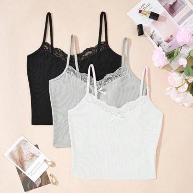 SHEIN Women&#39;s Solid Color Spaghetti Strap Bow Decor Casual Top, Everyday Wear Bow Tie