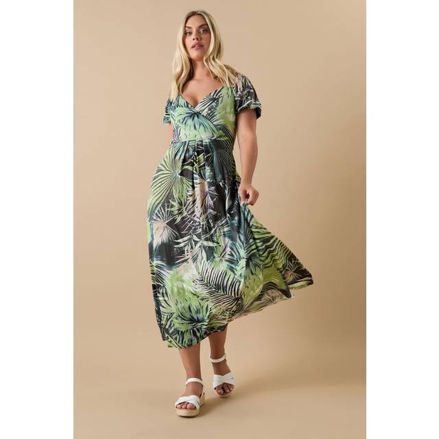 Yours Curve Green Leaf Print Maxi Wrap Dress, Women's Curve & Plus Size, Yours - 22-24