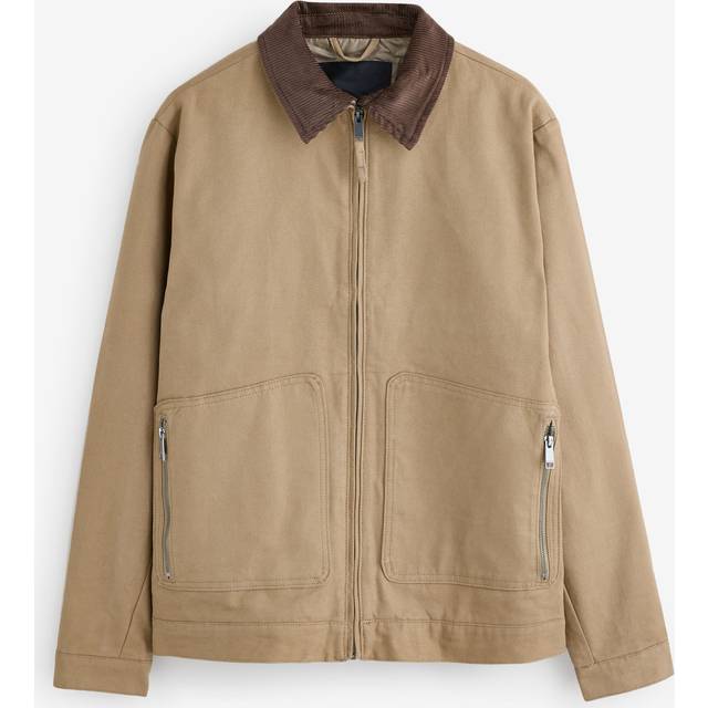 Cotton Corduroy Collar Lightweight Jacket - Beige - M
