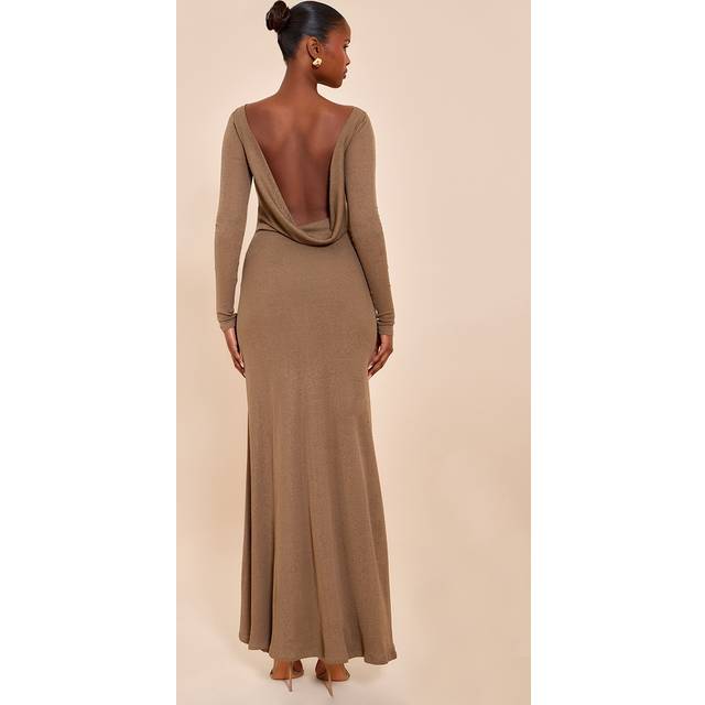Chocolate Double Layer Onion Skin Cowl Back Maxi Dress, Chocolate - 12