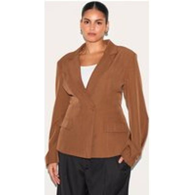 Plus Mushroom Woven Cinched Waist Fitted Blazer, Mushroom - 16