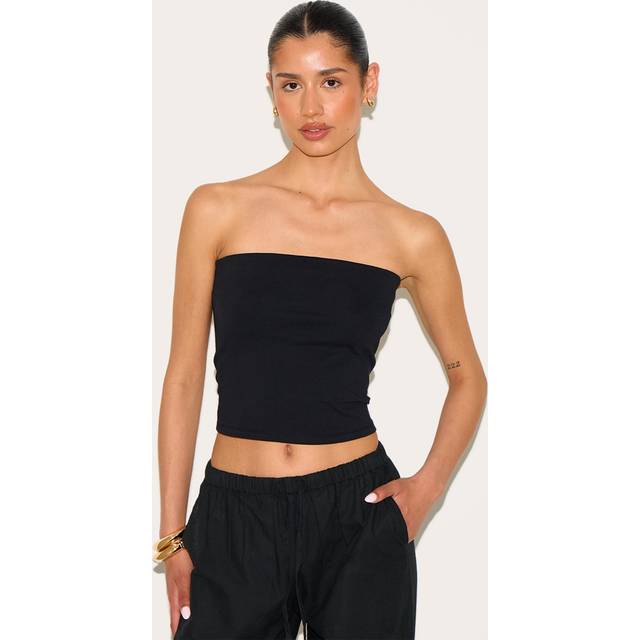 Tall Black Soft Cotton Bandeau Top, Black - 4