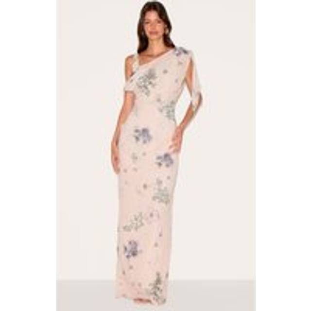Sand Abstract Printed Chiffon Draped Maxi Dress, Sand - 4
