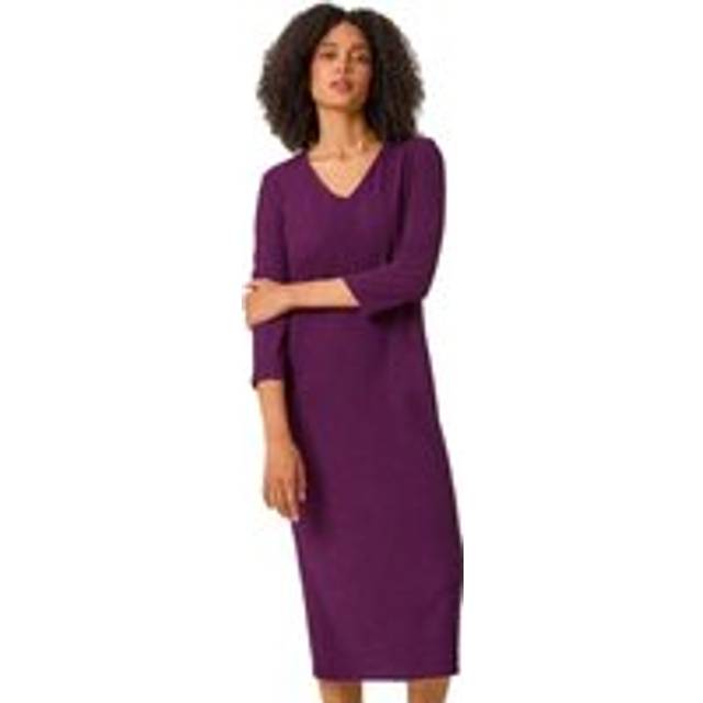 Textured V-Neck Stretch A-Line Dress - Purple - 10