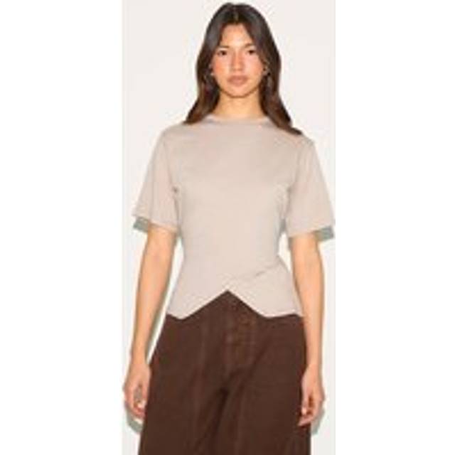 Sand Cotton Ruched Side Detail T Shirt, Sand - 4