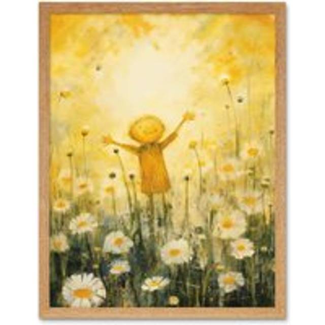 Wall Art Print Sunshine Happiness and Flowers Everywhere Simple Kids Bedroom Nursery Artwork Art Framed - Brown - W12 inch x H16 inch