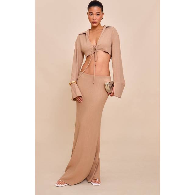 Sand Linen-Blend Column Maxi Skirt, Sand - 10