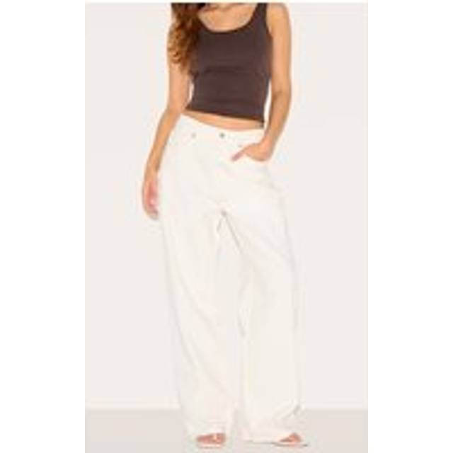 White Mid Rise Wide Leg Jeans, White - 16