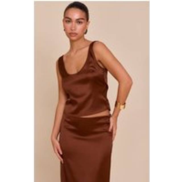 Chocolate Satin Scoop Neck Cami Top, Chocolate - 12