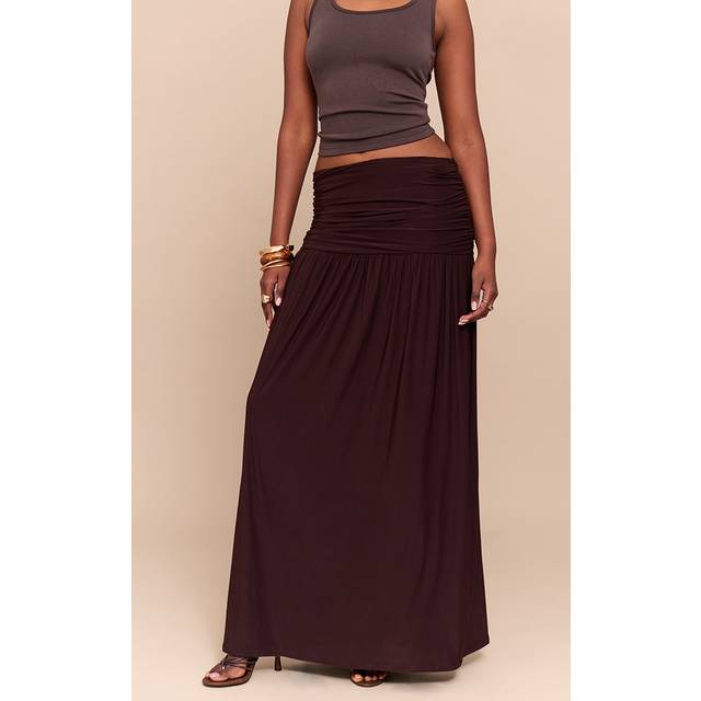 Chocolate Overlay Detail Double Layer Slinky Maxi Skirt, Chocolate - 12