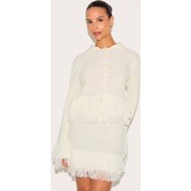 Petite Cream Button Up Fringe Cardigan, White - XS