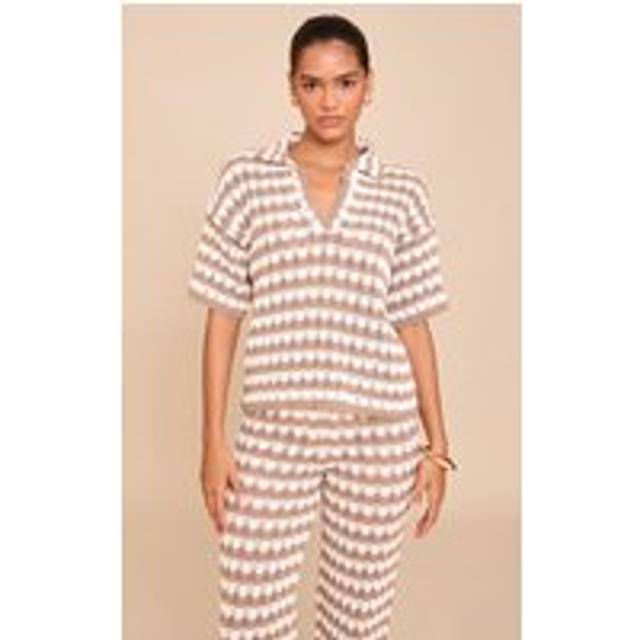 Mocha Crochet Stripe Rugby Knit Top, Brown - XS