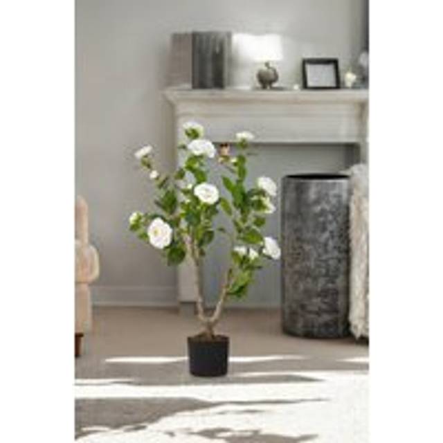 90cm Artificial White Camellia Tree Potted for Garden, Office & Home Decor - One Size