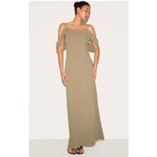 Khaki Textured Strappy Drape Detail Maxi Dress, Green - 16