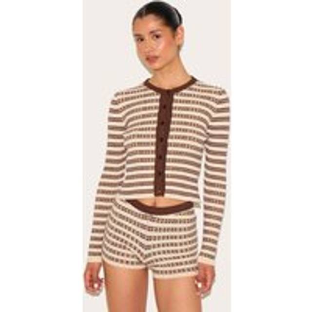 Tall Chocolate Stripe Knitted Cardigan, Chocolate - XS