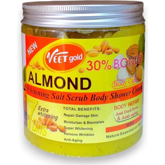 Veet Gold Almond Salt Scrub Body Shower Cream 500g | Exfoliating & Moisturizing Body Wash | Deep Cleansing for Smooth, Glowing Skin
