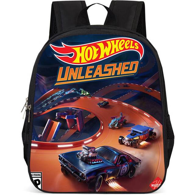 (Style B) Trendy Hot Wheels Backpack For Kids Single Layer Pvc School Bag 15 Inch