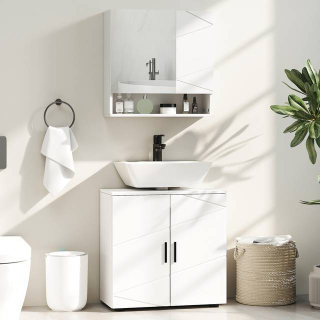 kleankin Bathroom Vanity Unit, Under Sink Cabinet with Shelf, White, White