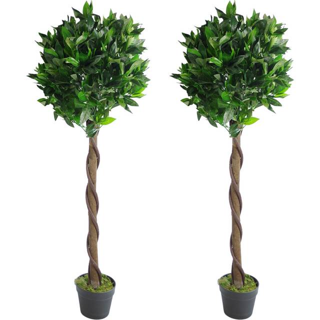 Pair of 120cm (4ft) Twisted Stem Artificial Topiary Bay Laurel Ball Trees