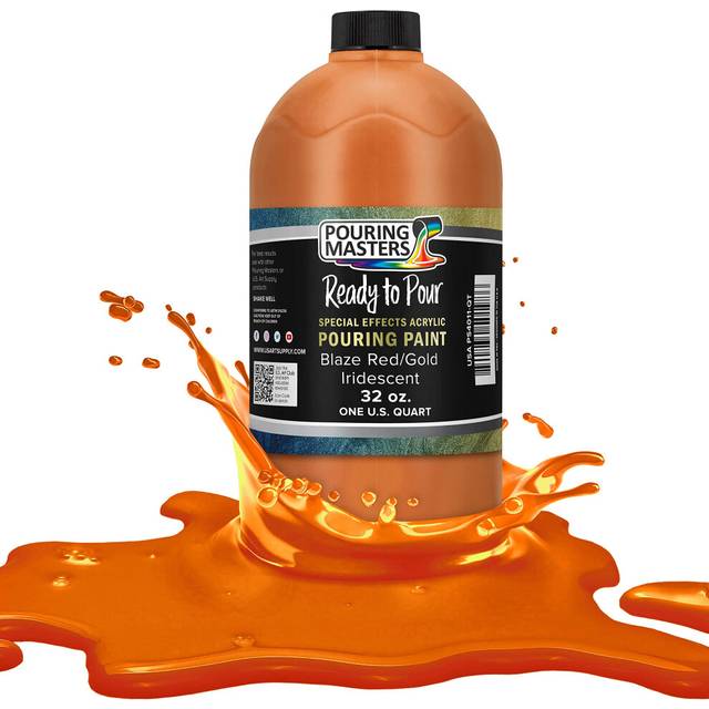 Pouring Masters Blaze Red/Gold Iridescent Special Effects Pouring Paint - Quart Bottle - Acrylic Ready to Pour Pre-Mixed Water Based for Canvas  Wood