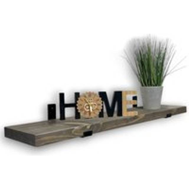 Rustic Wooden Shelf with Inverted Brackets (Driftwood Grey, 40cm (0.4m) - Light Oak - 1 Pack