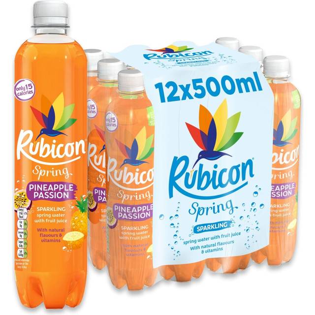 Rubicon Spring 12 Pack Pineapple Passion, Sparkling Spring Water with Real Fruit Juice & Natural Flavours, Only 15 Calories - 12 x 500ml Multipack