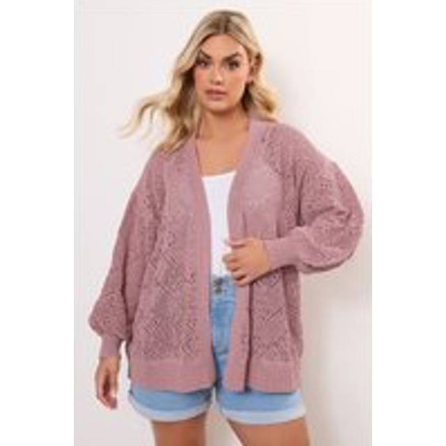Yours Curve Pink Balloon Sleeve Knitted Cardigan, Women's Curve & Plus Size, Yours - 22-24