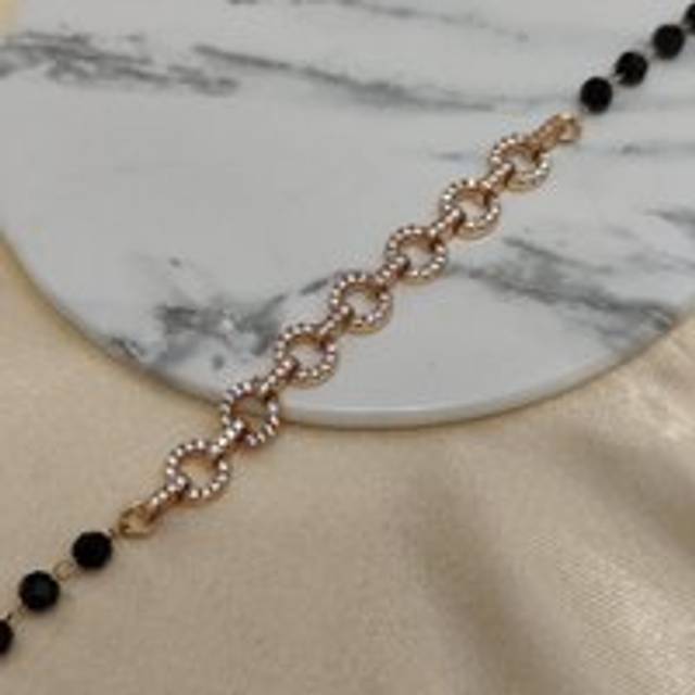 Zircon Round Chain Link beaded Adjustable Bracelet - Gold - 7