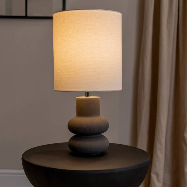 Jude Linen Tall Drum Shade Black Stacked Abstract Ceramic Table Lamp - One Size