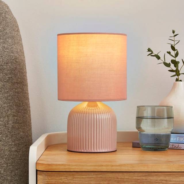 Hebe Ribbed Ceramic Table Lamp - Blush