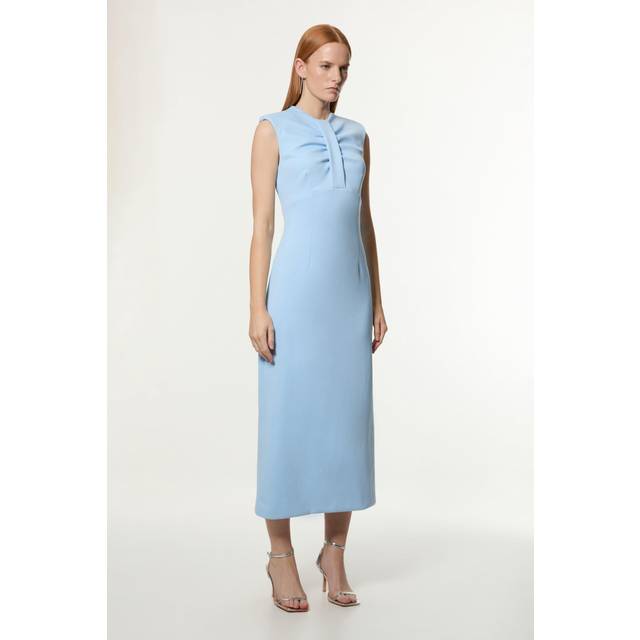 Scuba Drama Twist Detail Woven Midi Dress - Blue