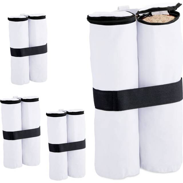 Relaxdays - Set of 4 Gazebo Sandbags, Oxford Fabric, Filling with Sand, Weights for Party Tents, 40 x 42 x 1.5 cm, White